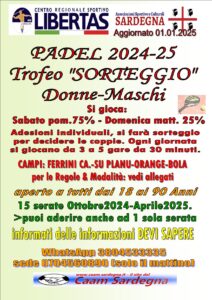 PADEL TROFEO “SORTEGGIO” STAGIONE 2024-2025 @ CAGLIARI E INTERLAND